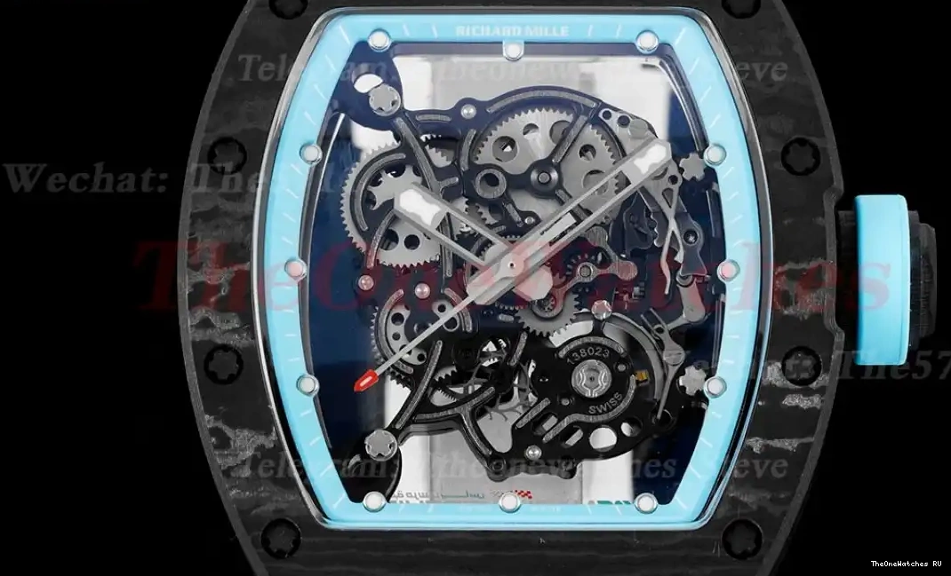 Strap White On Skeleton NTPT Dial Blue BBRF Rubber RM055 Real RMUL2 0417